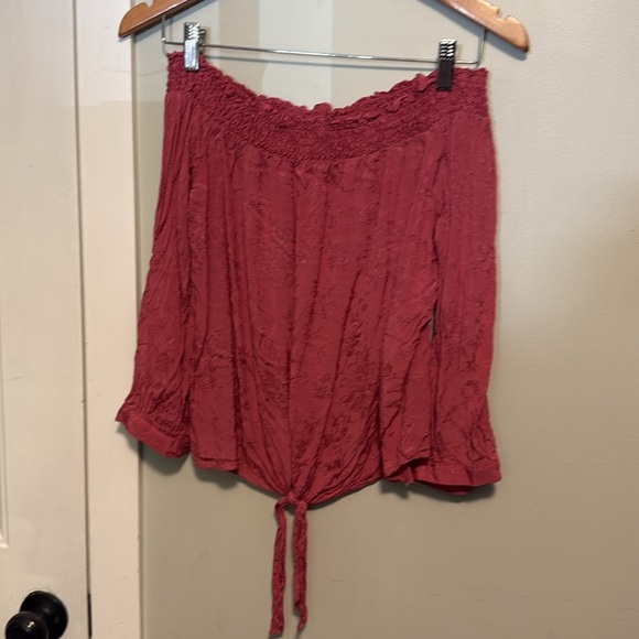 💚 Dynamite Textured Pink off the shoulder boho western Blouse top - small - Picture 3 of 5